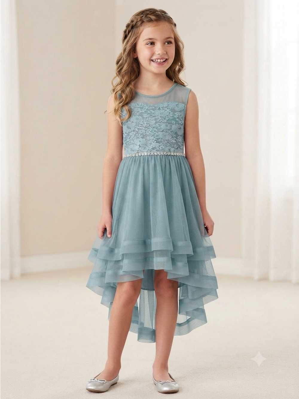 NWT Speechless Girls Mint Green Lace Tulle High-Low Party Dress